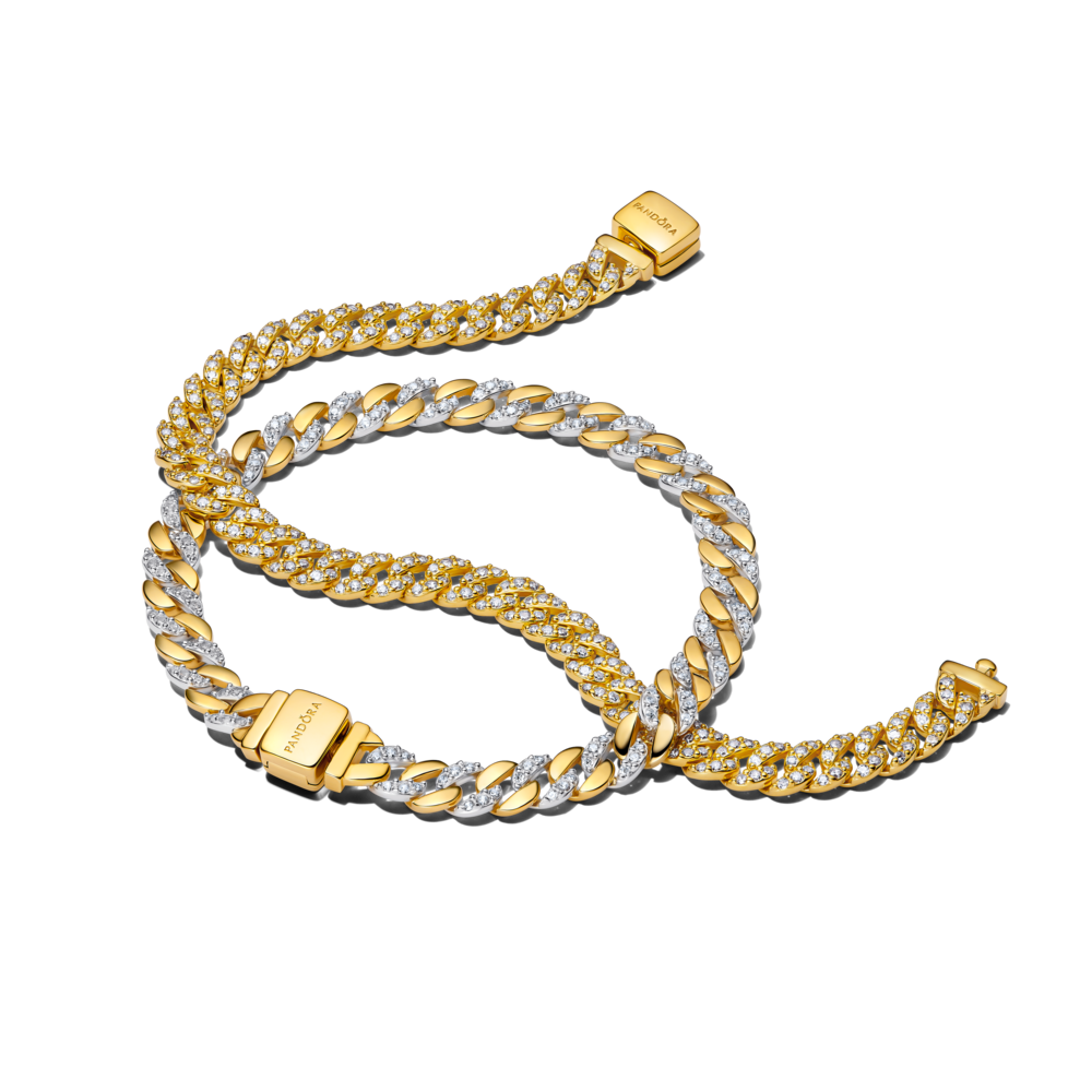 Heart cuban chain sterling silver bracelet with clear cubic zirconia