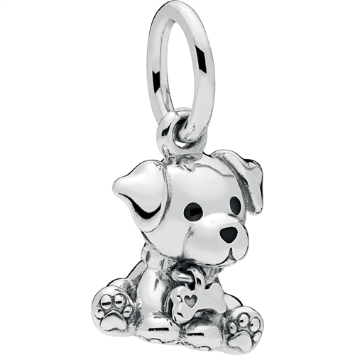 Labrador Puppy Silver Hanging Charm w Black Enamel