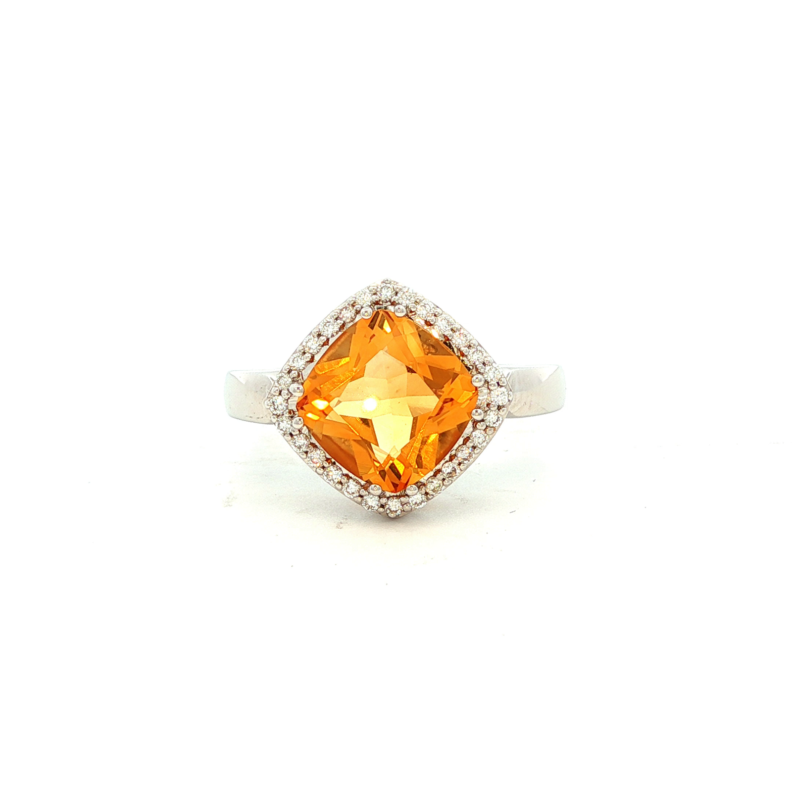 Citrine and Diamond Ring in White Gold