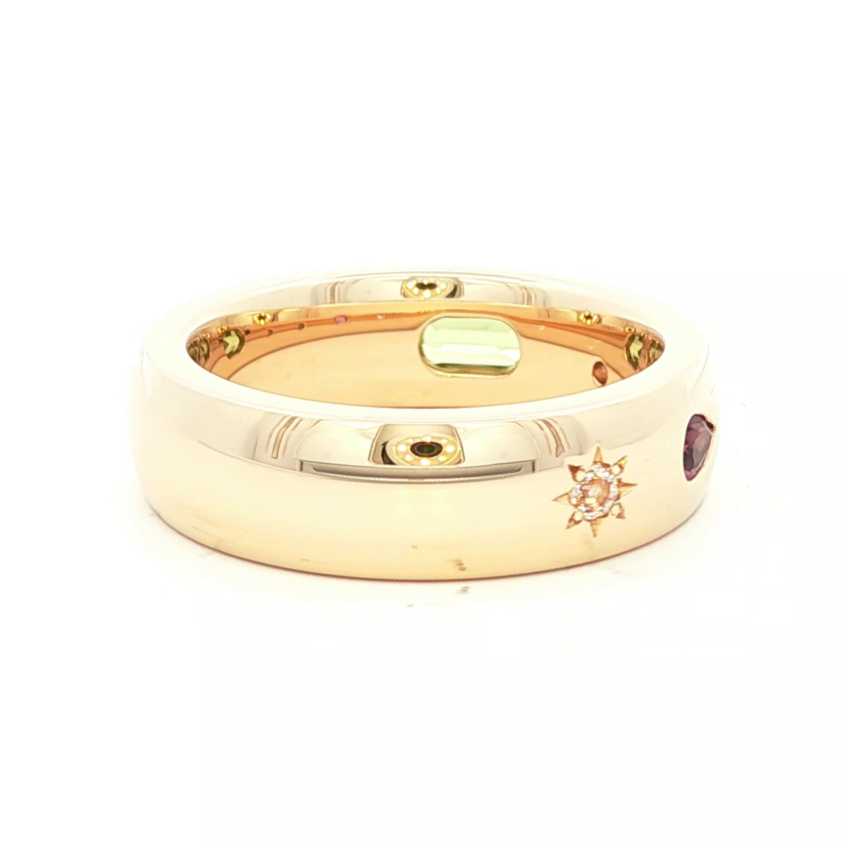 Morganite, Blue Topaz and Pink Tourmaline Dress Ring in Yellow Gold