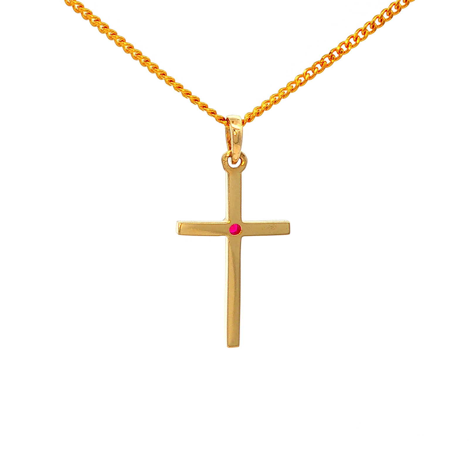 Cross Pendant with Natural Ruby in Yellow Gold