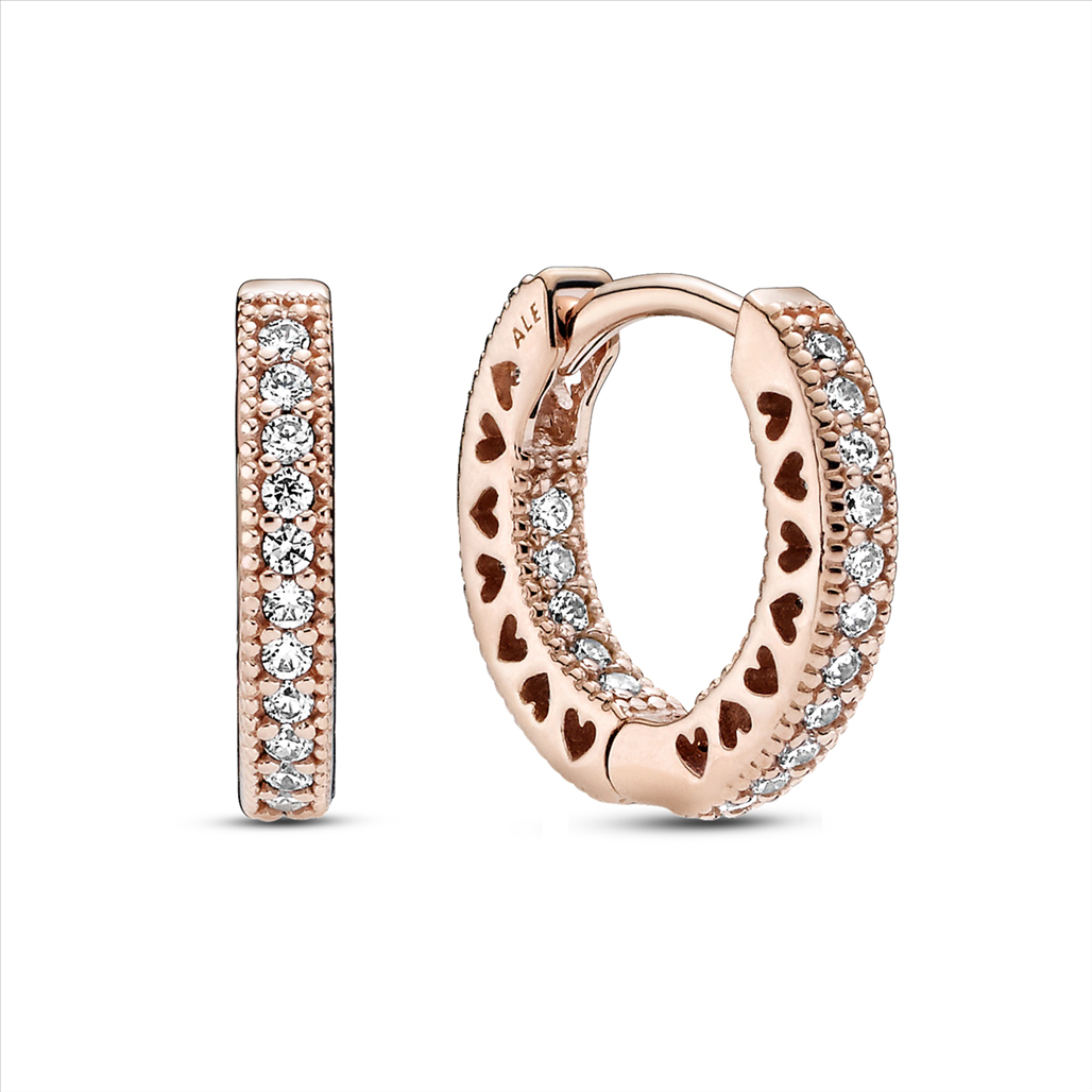 Pandora Rose Pave Heart Hoop Earrings w CZ