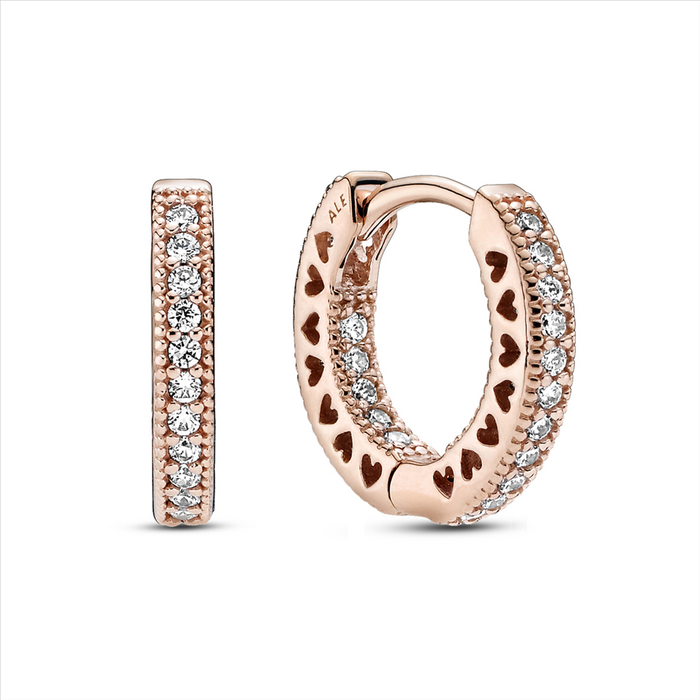 Pandora Rose Pave Heart Hoop Earrings w CZ