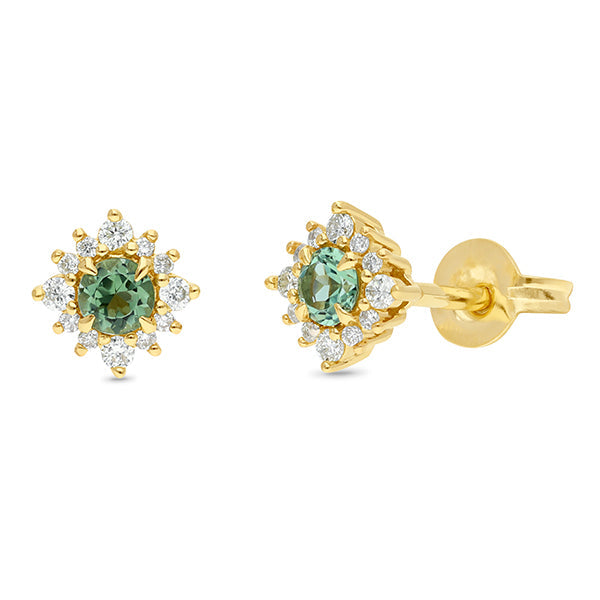 MARK MCASKILL 9CT YELLOW GOLD MINT TOURMALINE AND DIAMOND EARRINGS