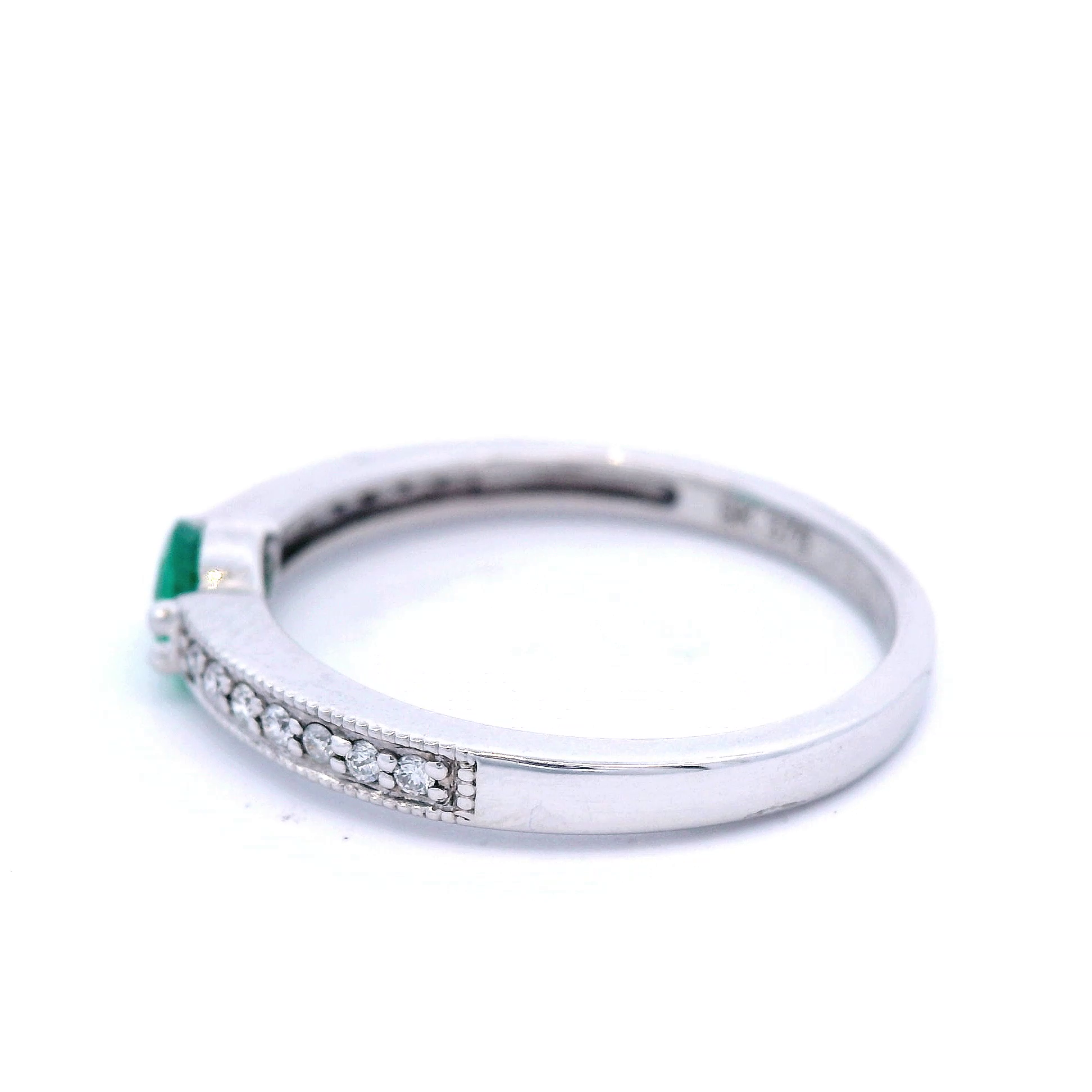 White Gold Diamond and Emerald Ring