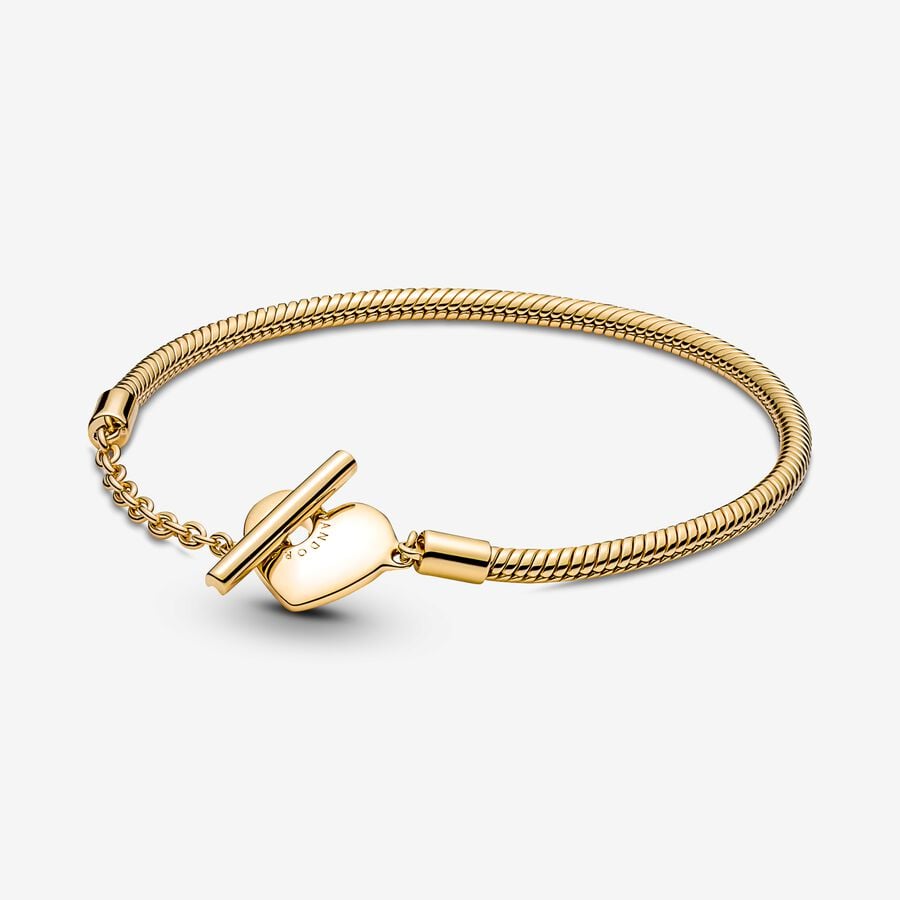 Snake chain 14 gold-plated T-bar heart bracelet
