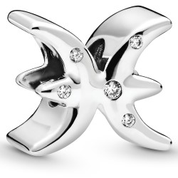 Pisces Zodiac Silver Charm w CZ
