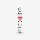 October Petal Pink Silver Ring with Man-Made Petal Pink Crystal