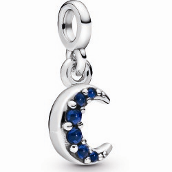 Pandora Me My Moon Silver Hanging Charm w Blue Crystal