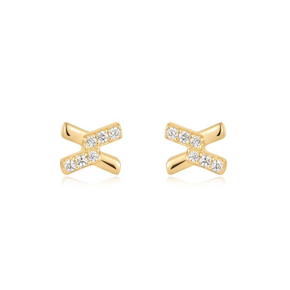 Anie Ahoie Gold Cross Cubic Zirconia Studs
