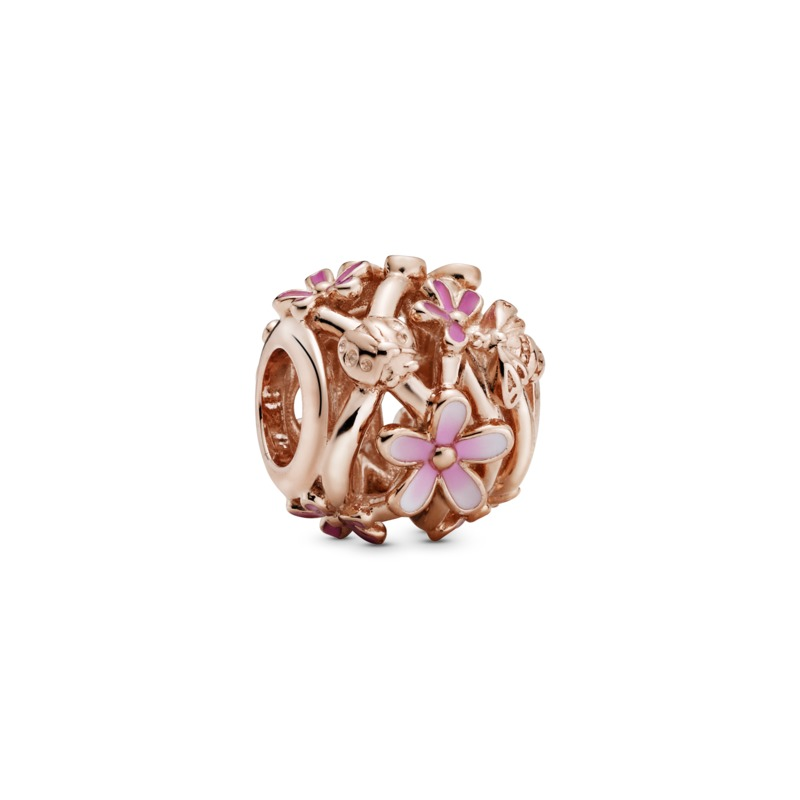 Pandora Rose Openwork Pink Daisy Flower Charm w White &amp; Pink Enamel &amp; CZ