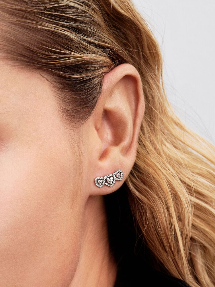 Pandora Halo Heart Trilogy Stud Earrings