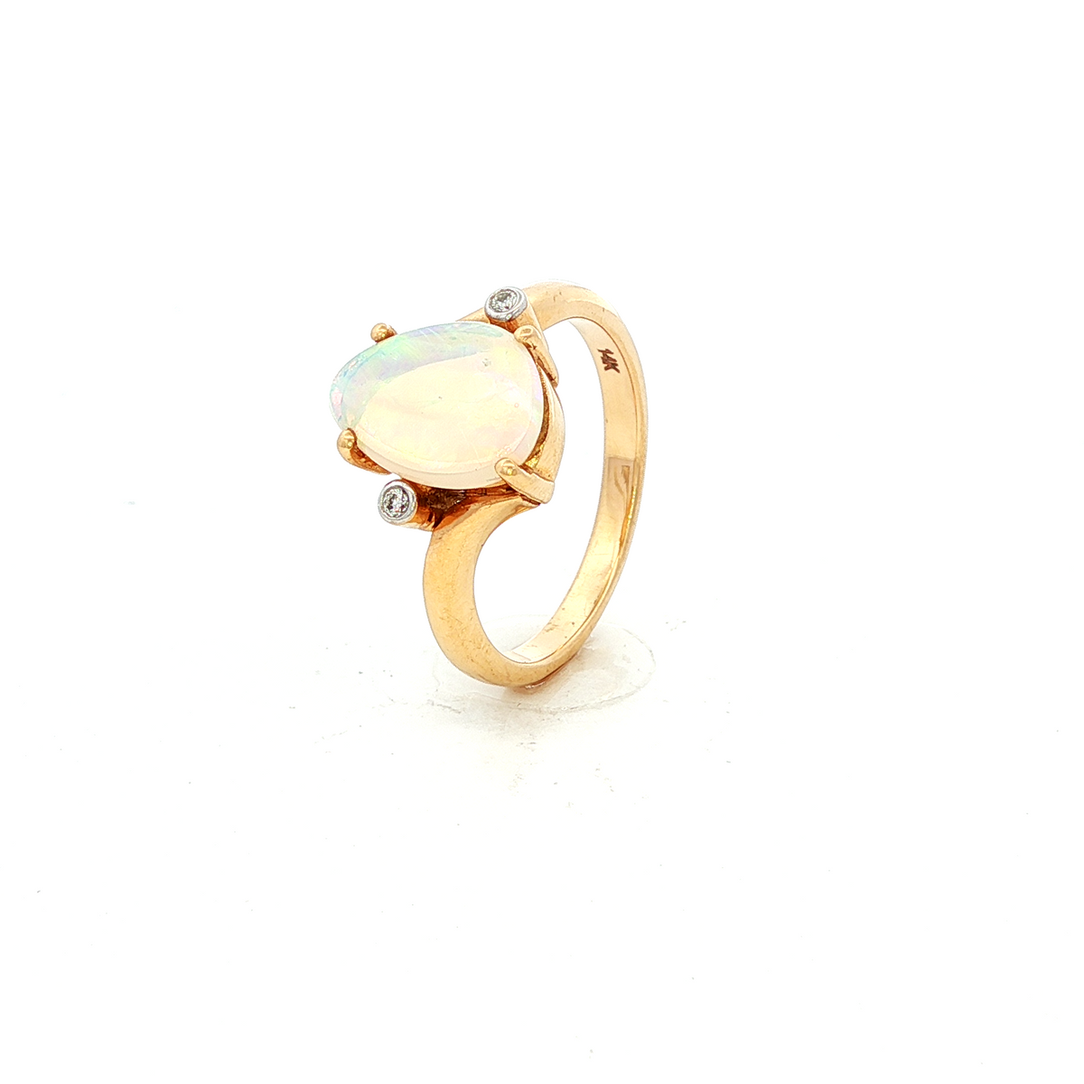 Solid Opal &amp; Diamond Dress Ring in Yellow Gold