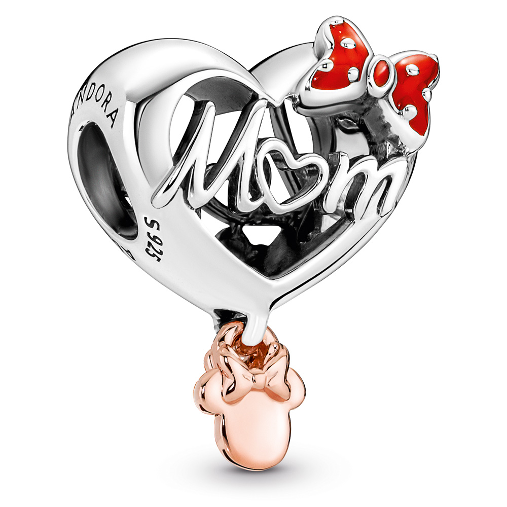 Disney Minnie Mouse mom heart sterling silver and 14k rose gold-plated charm with red enamel