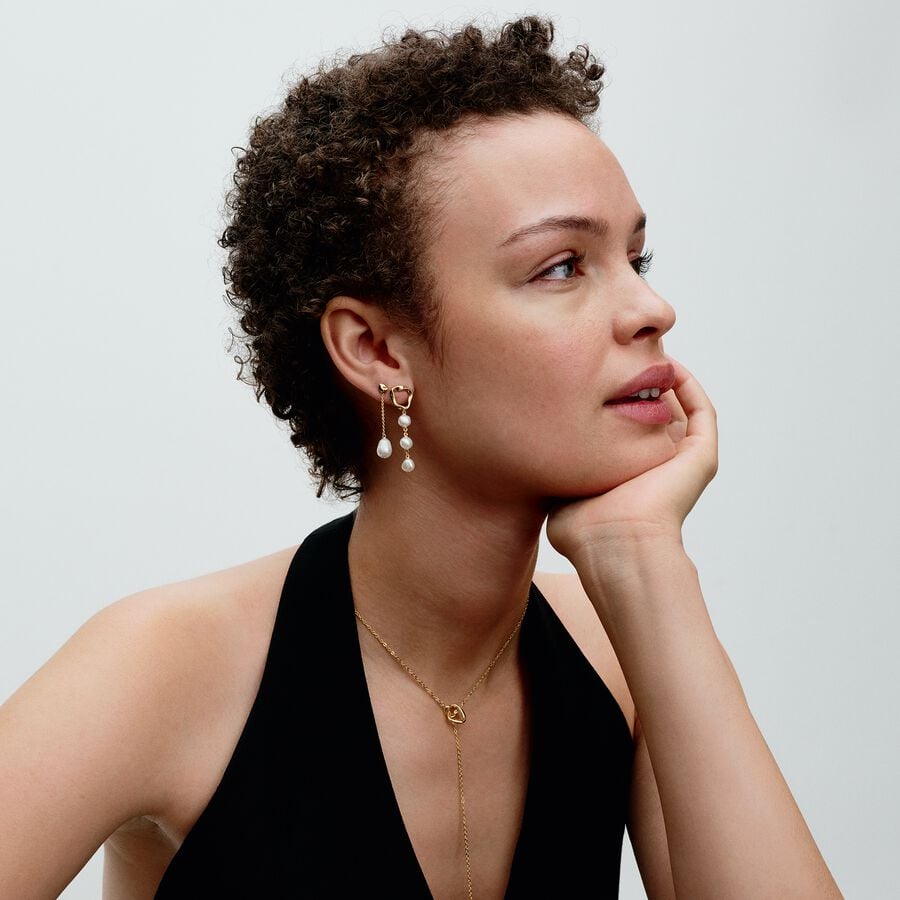 Organically Shaped Circle & Baroque Treated Freshwater Cultured Pearls Drop Earrings