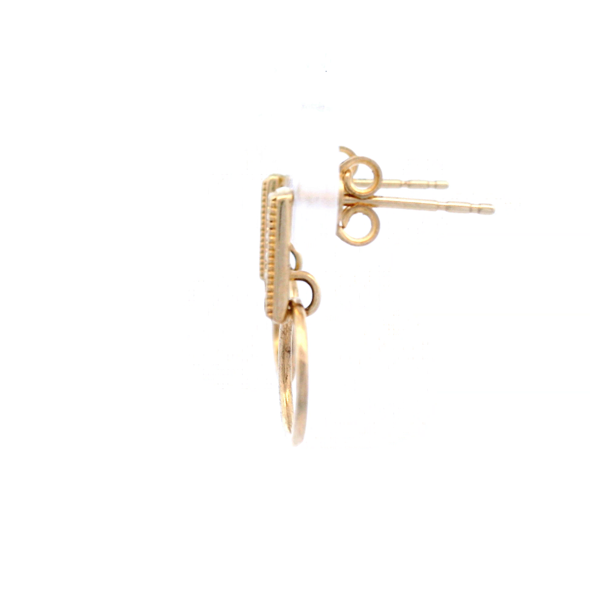 Cubic Zirconia Bar Stud Earrings with Hoop Dangle in Yellow Gold