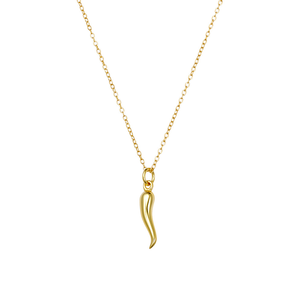 Yellow Gold Plated “Cornicello” Horn Pendant Necklace