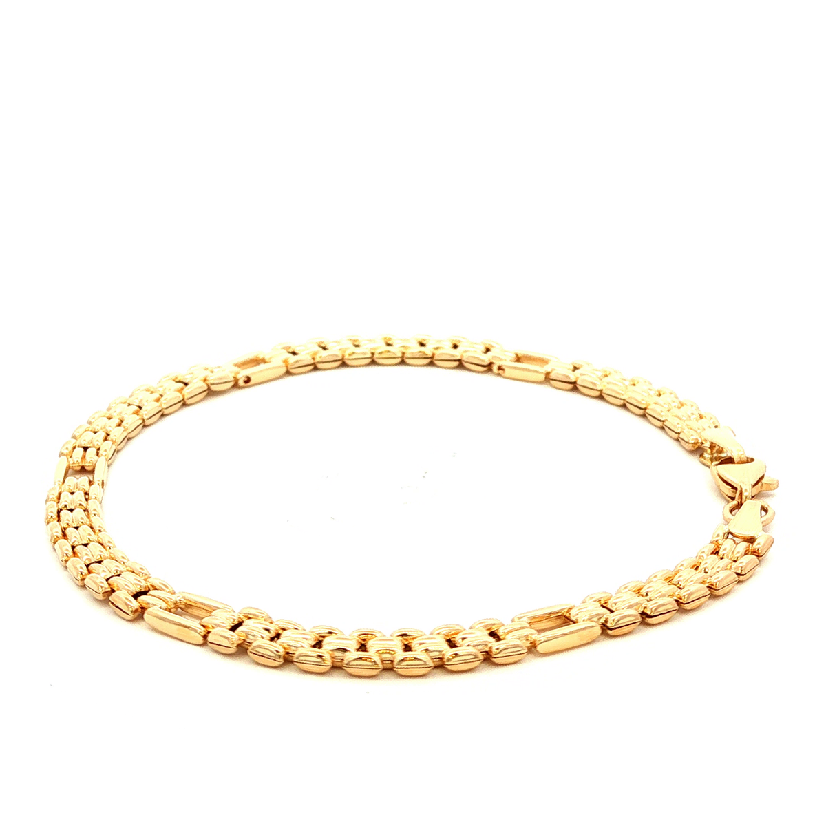 Hollow Stamped 8+1 Gate Link Bracelet in Yellow Gold