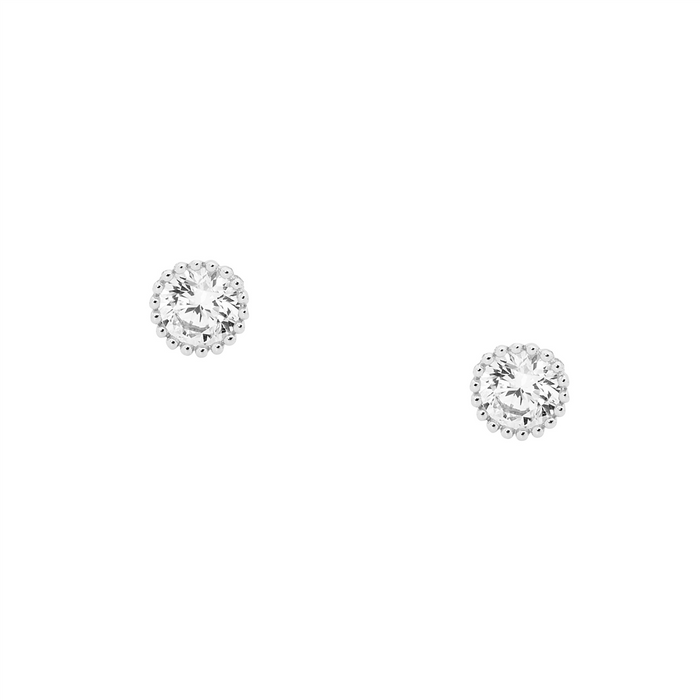Ellani STG Silver 6Mm White Cz Earrings