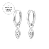 Premium Plated Brass Huggie Earrings with CZ Evil Eye Charm
