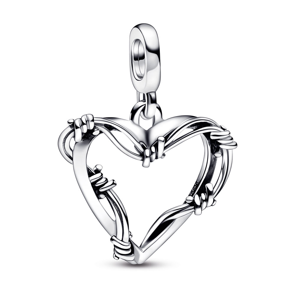 Barbed wire heart sterling silver medallion