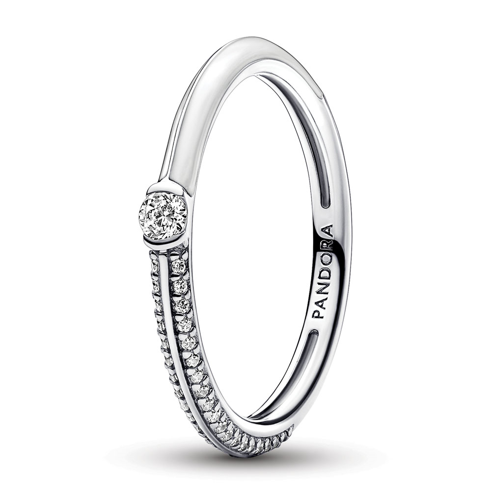 Sterling silver ring with white enamel and clear cubic zirconia