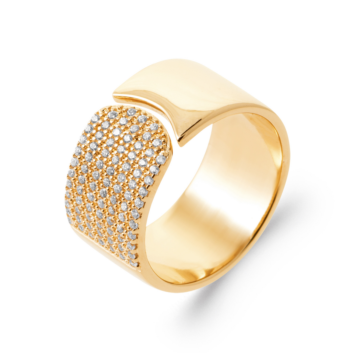 Multi Claw Set Split Wide Ring in Yellow Gold