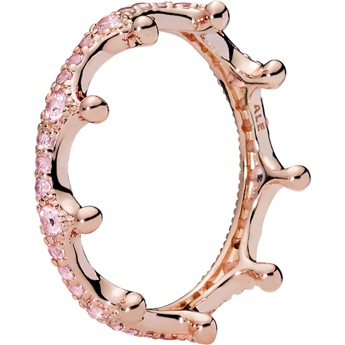 PANDORA Rose Pink Enchanted Crown Ring w Pink Crystals