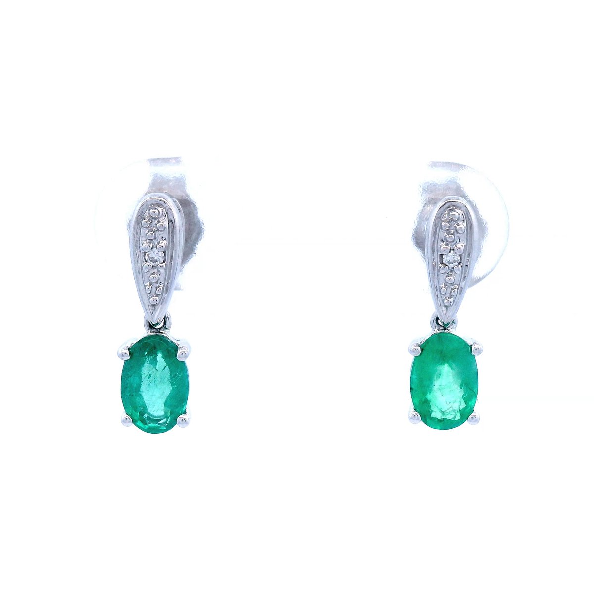 White Gold Diamond and Emerald Earrings