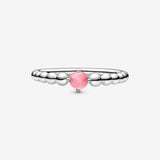 October Petal Pink Silver Ring with Man-Made Petal Pink Crystal