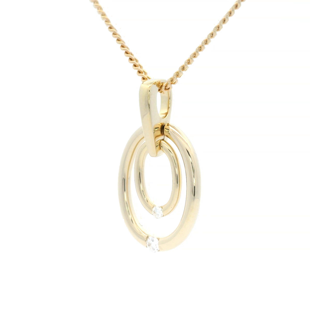 Double Diamond Circle Pendant Set in Yellow Gold