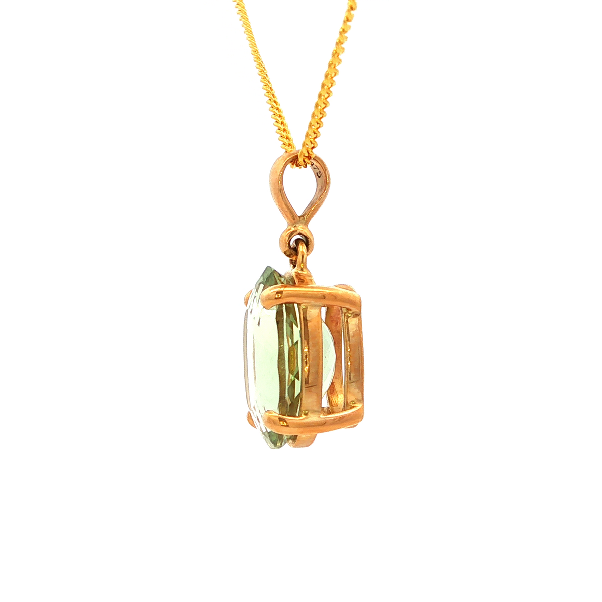 Oval Faceted Green Amethyst Pendant in Yellow Gold
