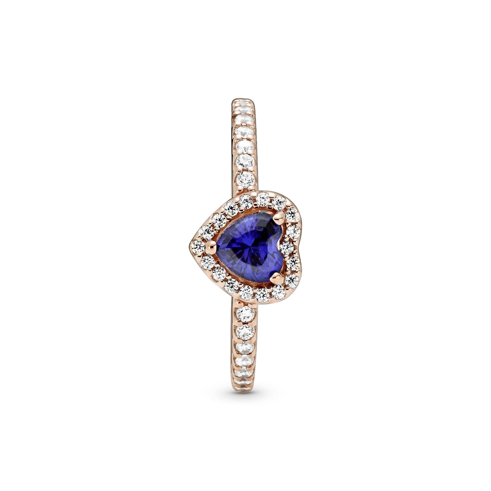 Pandora Rose Sparkling Blue Elevated Heart Ring w Blue Crystal & CZ