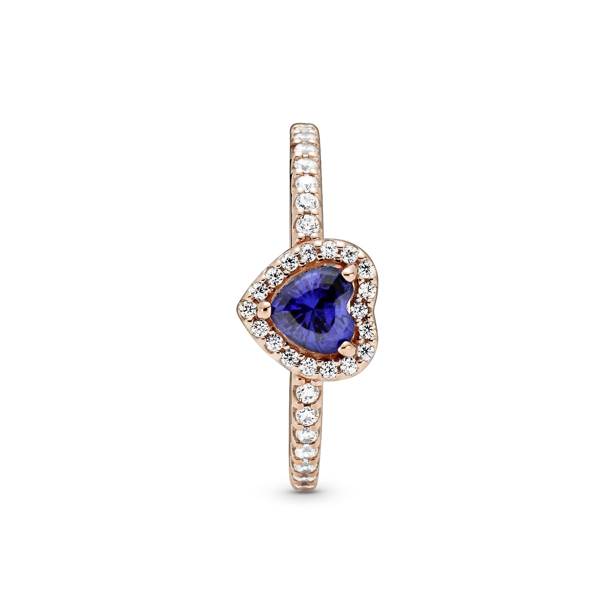 Pandora Rose Sparkling Blue Elevated Heart Ring w Blue Crystal & CZ