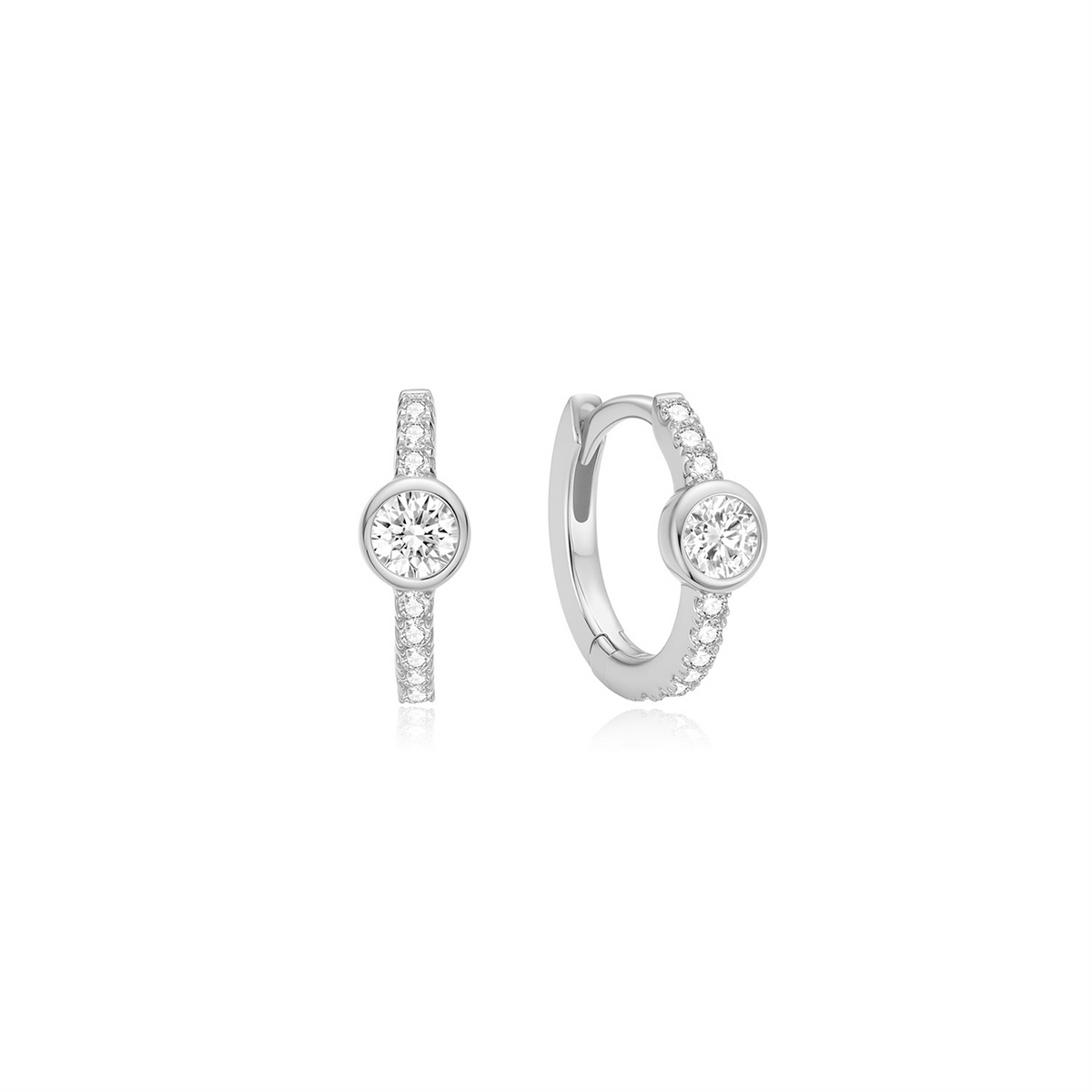 Ania Haie Silver Pavé Row &amp; Bezel-Set Huggie Hoop Earrings