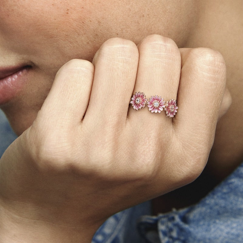 Pandora Pink Daisy Flower Trio Ring