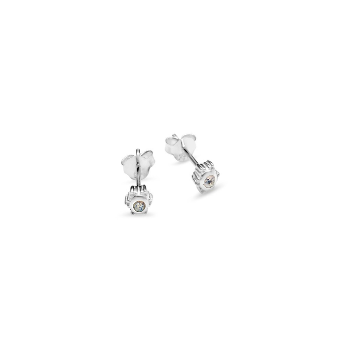 Sterling Silver Round with Ball Detail Studs Featuring Labradorite Stone