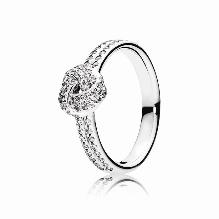 Love knot silver ring with clear cubic zirconia - 60
