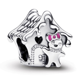 Gingerbread house sterling silver charm with pink, red and green enamel