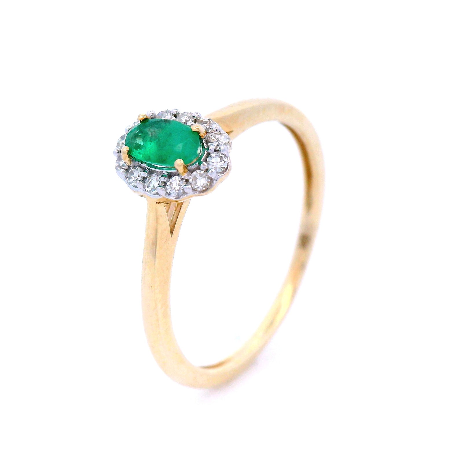 Emerald with Diamond Halo Set Dress Ring