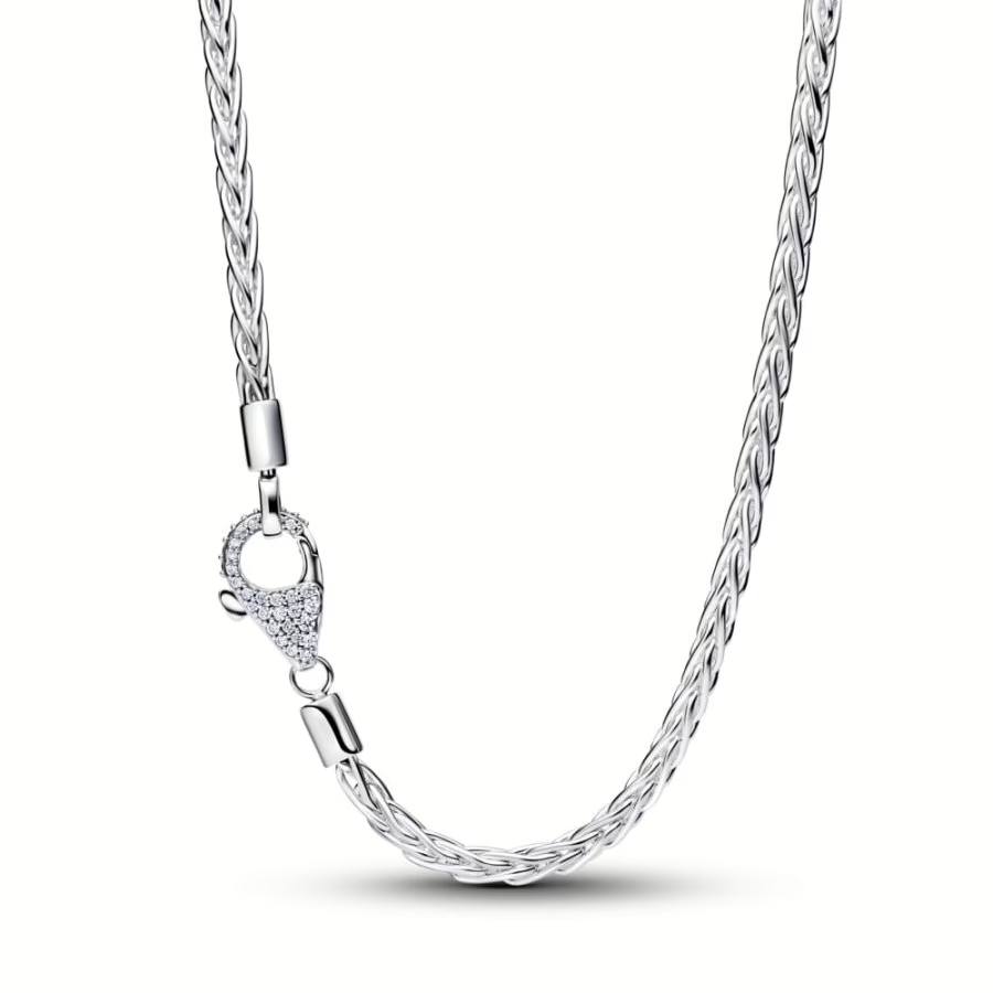 Pandora Pavé Clasp Foxtail Chain Charm Necklace
