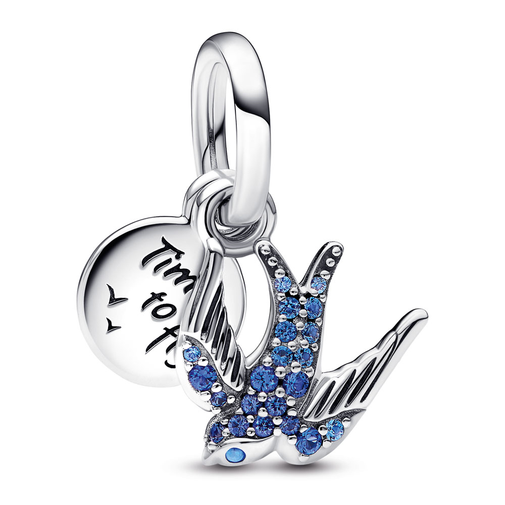 Sparkling Swallow & Quote Double Dangle Charm