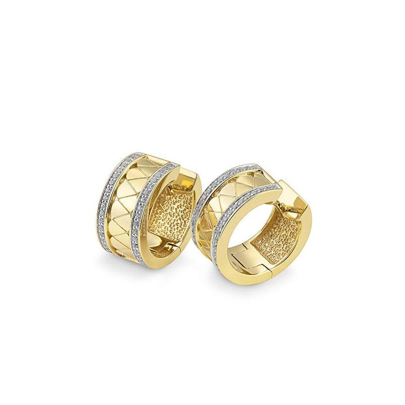 Diamond Thick Hoop Earrings Set in Yellow Gold