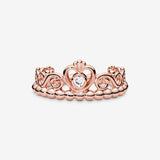 14k Rose gold-plated tiara ring with clear cubic zirconia