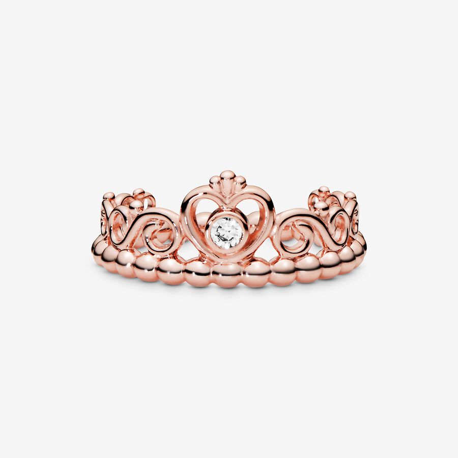 14k Rose gold-plated tiara ring with clear cubic zirconia