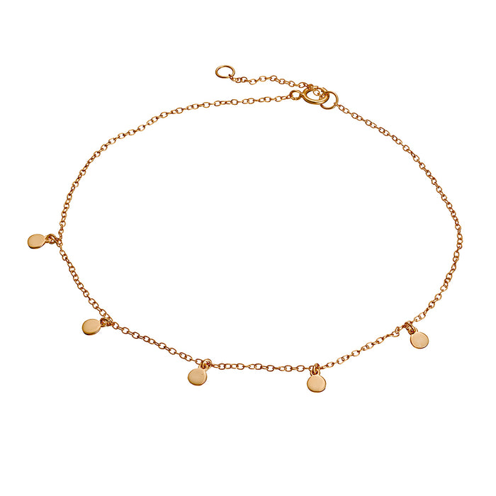 Sterling Silver Rose Gold Plated Fine Open Belcher Chain & Multi-Disc Anklet
