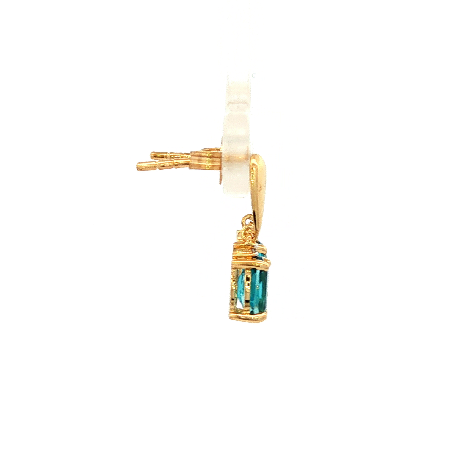 Bluish-Green Topaz and Diamond Drop Earrings in Yellow Gold