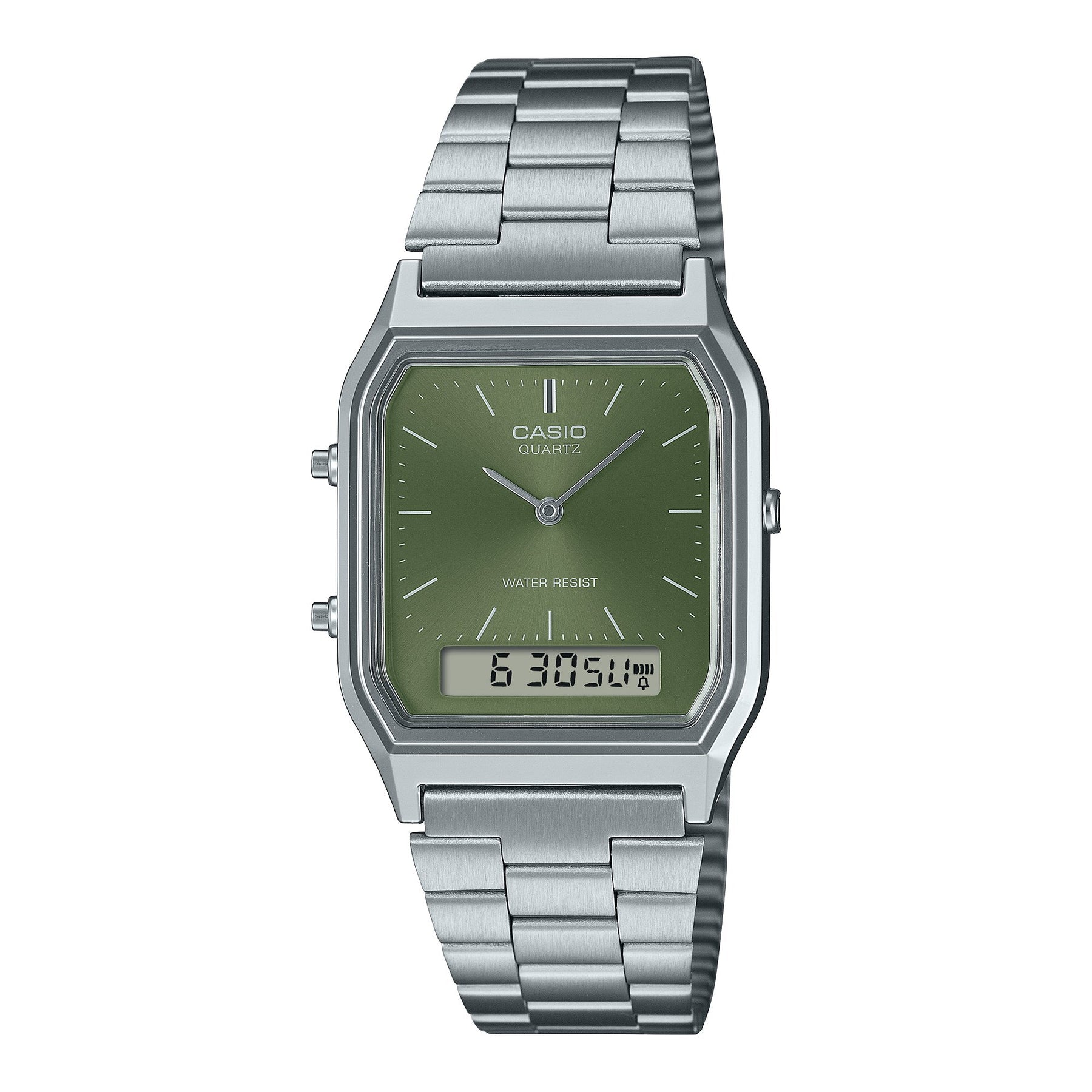 Casio Gents Duo Trendy Color Dual Time Green Face, SS Band