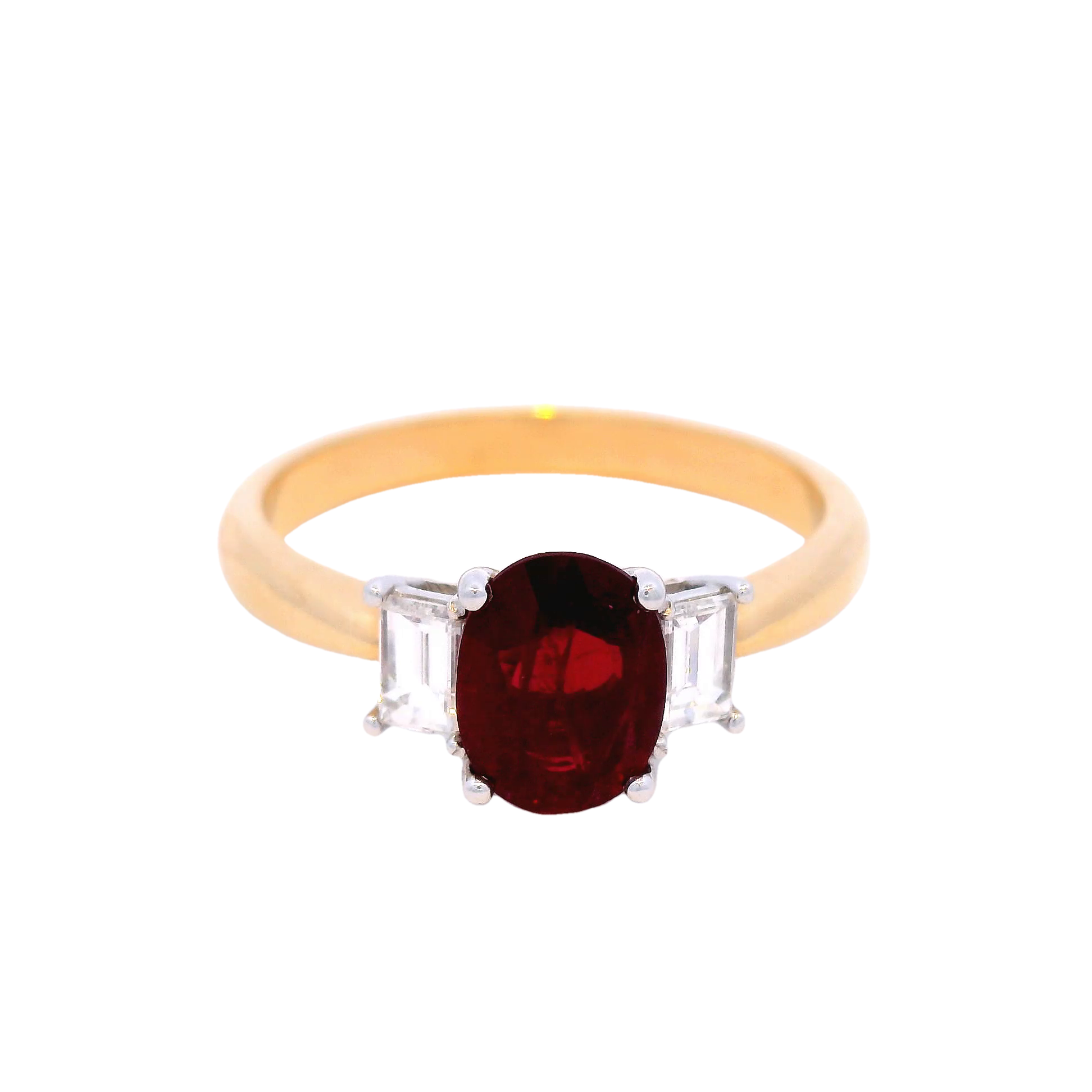 Oval Red Ruby Set in 4 Claw Yellow Gold Setting