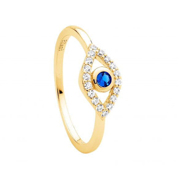 Ellani CZ Bezel Set Evil Eye Ring